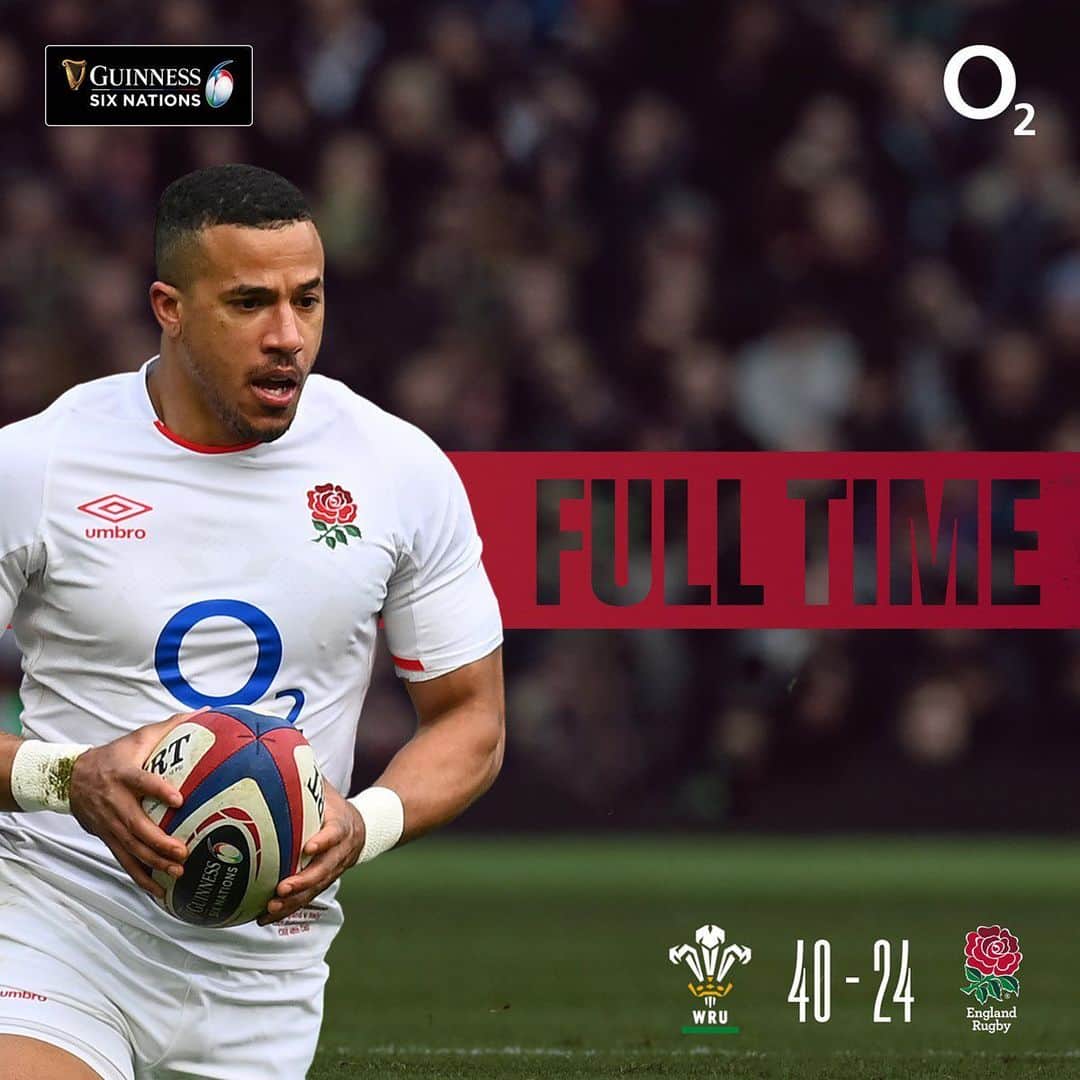 ラグビーイングランド代表のインスタグラム：「Full time and England are beaten by Wales in Cardiff.」