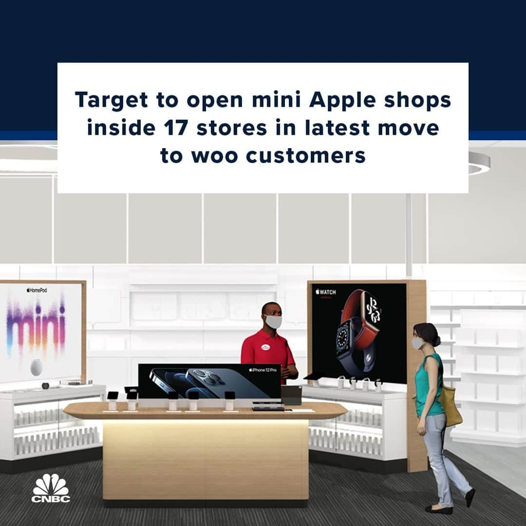CNBCさんのインスタグラム写真 - (CNBCInstagram)「Target wants to give shoppers another reason to skip trips to the mall: It’s adding mini Apple stores to some locations, with more space devoted to iPhones and other popular gadgets.⁠  ⁠ The retailer announced that the shops will open in 17 Target stores this month, and it plans to expand to more locations in the fall. Target already sells Apple merchandise, but the shops will double the tech company’s footprint inside of each store, include more accessories and have staff with specialized training from Apple. ⁠  ⁠ “When we have something that is uniquely compelling and different, whether it’s in the assortment, how the experience is brought together or service — which is a big component of what we are talking about with the Apple experience — it draws our guests in, which then drives traffic, and of course sales over time,” Target Chief Growth Officer Christina Hennington said.⁠  ⁠ Details at the link in bio.」2月28日 4時01分 - cnbc