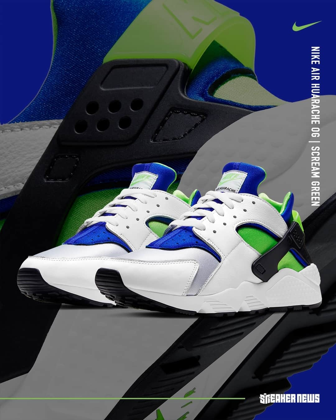 Sneaker Newsさんのインスタグラム写真 - (Sneaker NewsInstagram)「Official images of the Nike Air Huarache OG "Scream Green" have surfaced. Expect a release in March! Link in bio to see full images.」2月28日 4時01分 - sneakernews