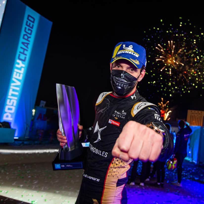 ジャン＝エリック・ベルニュのインスタグラム：「What a race! Ecstatic to finish the weekend on the podium, the team was massive today! Hope Alex is fine and sending him all my best! See you guys in Rome  • • • #DSTecheetah #DSPerformance #DSAutomobiles #BOSS #TagHeuer #Michelin #ABBFormulaE #JEV25 #Racing #DontCrackUnderPressure 📷 @dppiimages / @germainhphoto」