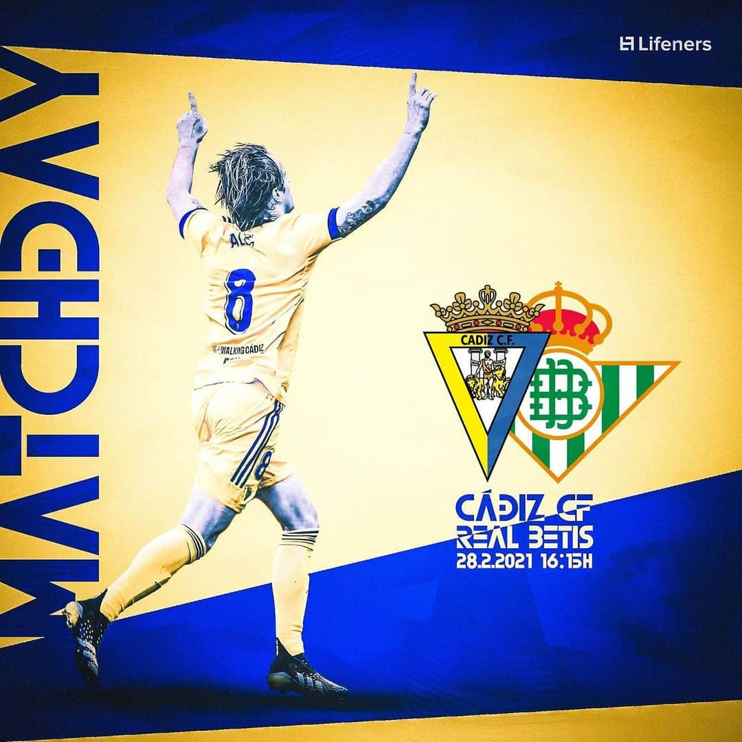 アレハンドロ・フェルナンデス・イグレシアスのインスタグラム：「Derbi Andaluz, gran partido para volver a ganar en casa!   Vamos Cádiz! 💛💙  #NuncaNosDeisPorMuertos #AF8」