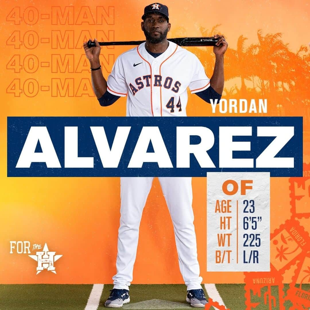 ヒューストン・アストロズのインスタグラム：「Air Yordan 🚀  With a 404-foot homer today, @yordan4342 is entering his first full season in stride! The 2019 AL Rookie of the Year is ready to make his mark.  #ForTheH」