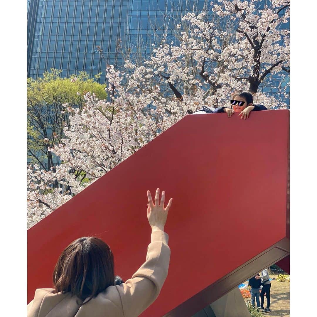 森麻季のインスタグラム：「今年の桜🌸 昨日の桜🌸  来年はお散歩がてらではなくゆっくり飲食しながらのお花見ができますように  #2021桜  #桜 #cherryblossom  #写っているのは妹」