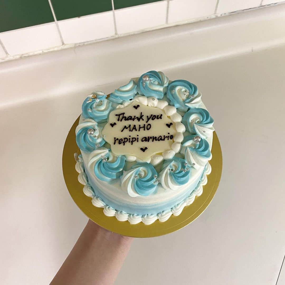 若林真帆のインスタグラム：「・﻿ ﻿ レピピの方から頂いたケーキ🎂﻿ 最後にいきなり出てきてびっくりしたな〜😂😂﻿ 食べるのが勿体ないくらい可愛かった、、(味も美味しかった💗)﻿ ﻿ ・﻿ #レピピアルマリオ #マホレピ #若林真帆」