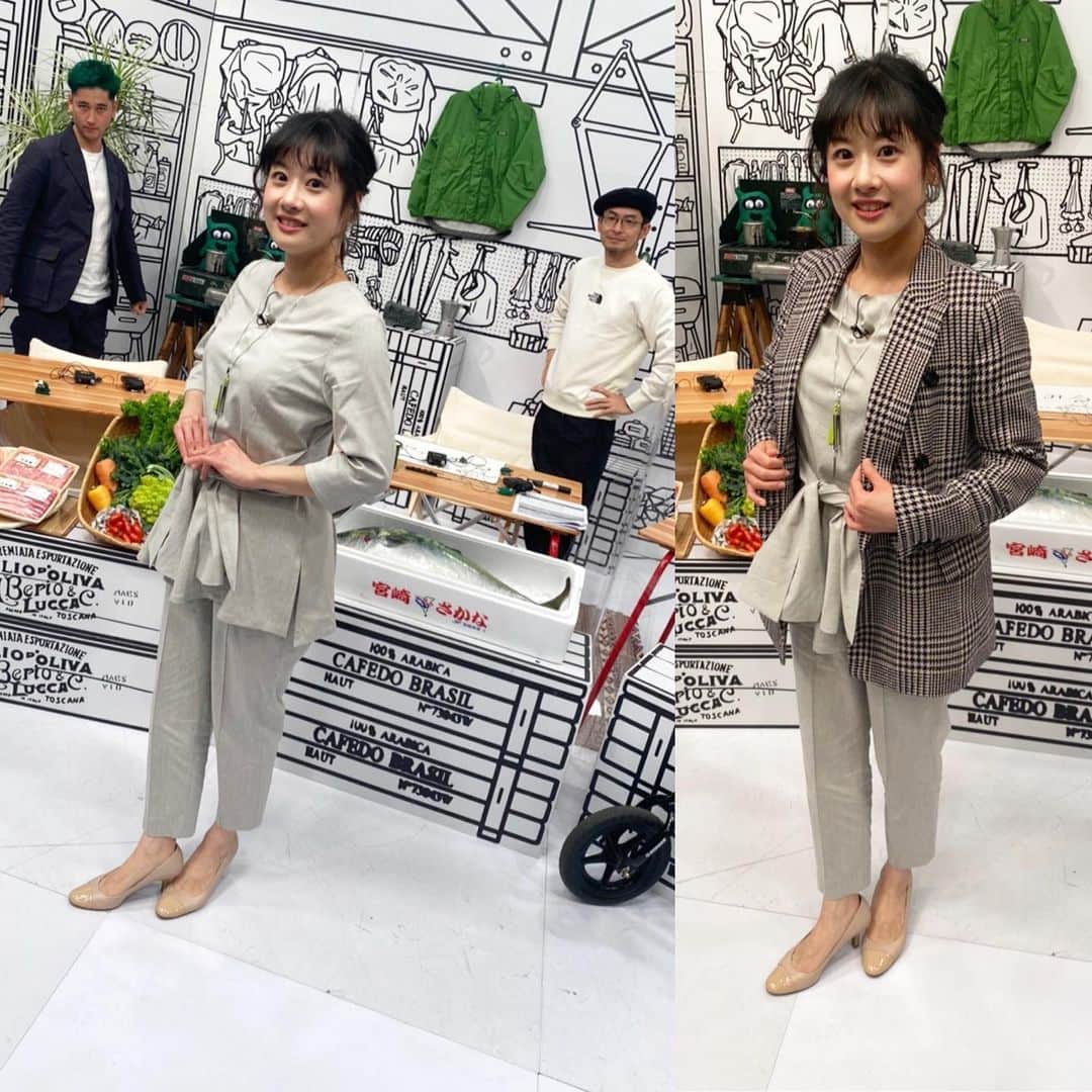 川島恵さんのインスタグラム写真 - (川島恵Instagram)「先月のコーディネートは2パターンでお届けしました！楽屋トークからタイトルCG中に、ジャケットを羽織り早着替え！ 3月6日のどようだよ^_^も、お楽しみに♪ ・ #つづくさんのどようだよ #どようだよ #アナウンサー #アナウンサーコーデ #アナウンサー衣装 #レリアン #宮崎山形屋 #ヘアセット #サロンドフジエ #川島恵 #木村つづく #となみー」3月5日 11時21分 - mrt.kawashima