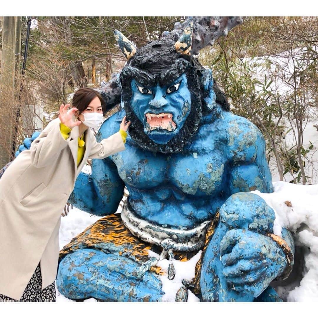 芳賀愛華のインスタグラム：「. 👹👹👹👹👹 今週の旅コミ北海道は 人気温泉地登別へ‼︎ぷらっとちょい旅☺️ ということで、登別温泉に行ってきました🥰 温泉に、コスパ最強のランチなどご紹介します😋 温泉最高〜に気持ちよかったなぁ😚❤️ チーズとろけるあの料理も最高だったなぁ🤤💓 ぜひご覧ください☺️✨ . . . tvh 旅コミ北海道 毎週土曜日18時30分から📺 . . #登別温泉#鬼#旅コミ北海道」