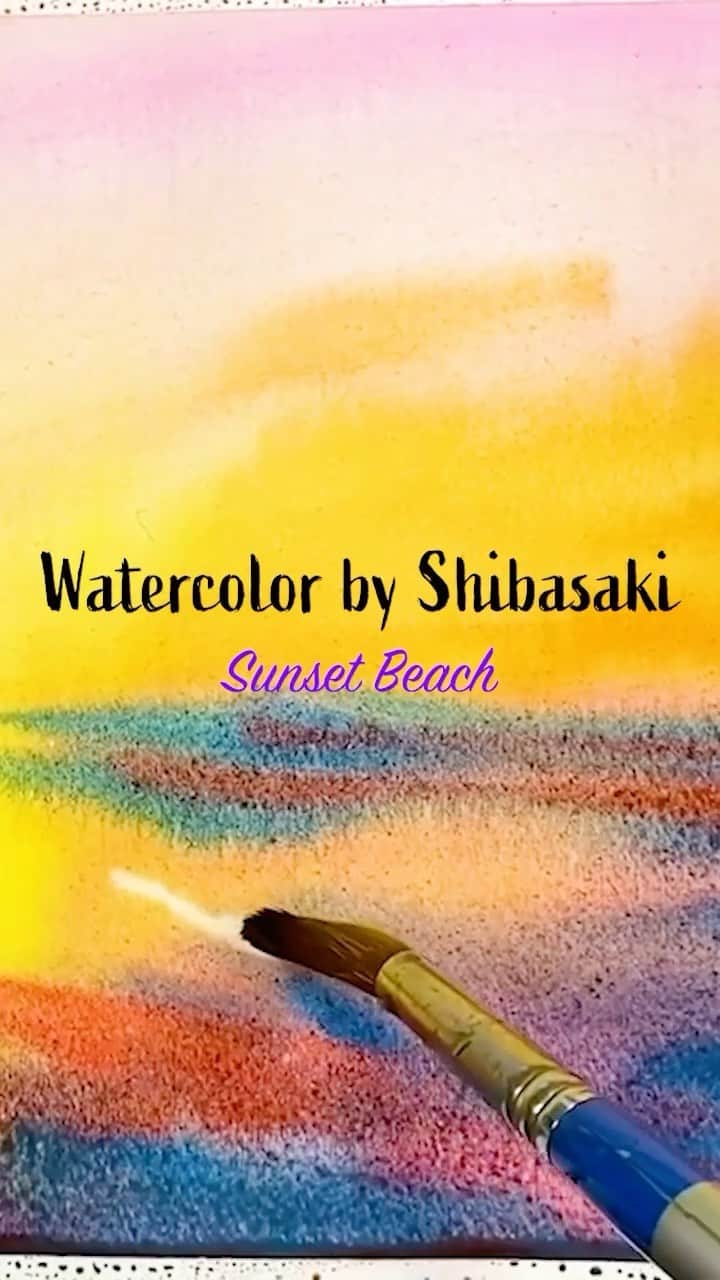 柴崎春通のインスタグラム：「Sunset Beach / Watercolor Painting #watercolor #水彩 #水彩画 #watercolorpainting #painting #drawing #howto #youtube」
