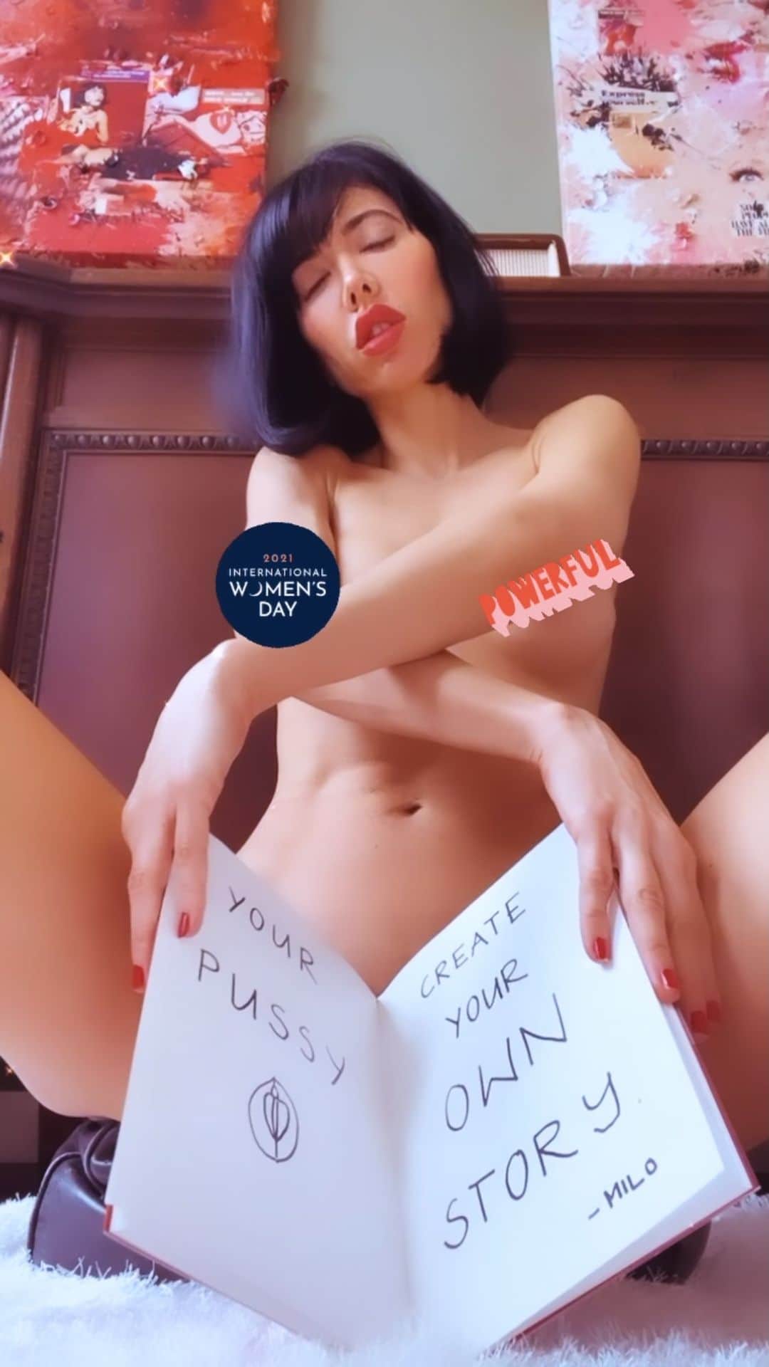 ミロ・モアレのインスタグラム：「YOUR P🌸SSY CREATE YOUR OWN STORY! CHAPTER BY CHAPTER.  ❤️ To all women out there: „Happy womansday!“  Support each other. Respect all kind of different „lifestyles“. It’s about time that women (can) live a free sexuality. ❤️ Luv, Milo」