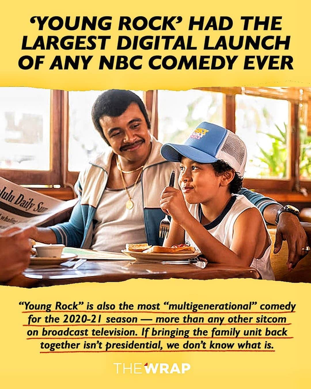 ドウェイン・ジョンソンさんのインスタグラム写真 - (ドウェイン・ジョンソンInstagram)「amazing news 🙏🏾🥃  HUGE thank you!!!   Biggest digital launch of any NBC comedy -  EVER!  Most MULTI-GENERATIONAL comedy than any other sitcom on broadcast TV - is a big deal and we’re so grateful.   MAHALO for the kind POTUS 😊 🇺🇸 words - but one thing I do know it all means is YOUNG ROCK = bomb ass cheat meals for the whole family around the TV!!!   Thank you to you and your families for allowing us into your living rooms.   #YoungRock💪🏾🌺 Tuesday nights @8pm on @NBC」3月9日 14時32分 - therock