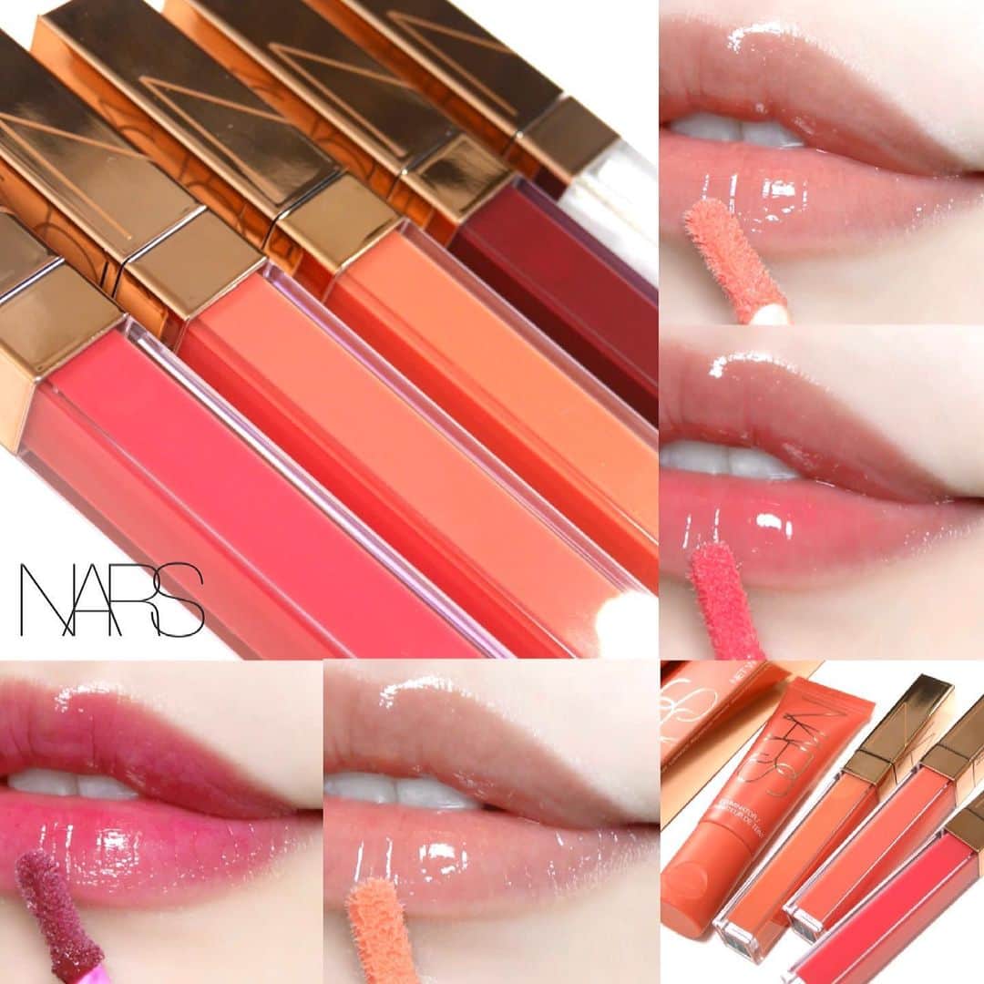 海老原りさのインスタグラム：「🌸NARSの春の限定コスメ🌸﻿ ﻿ ﻿ ﻿ NARSから﻿ 明るくきらめかせるユーフォリアコレクションが﻿ 2021年3月12日に発売されます〜🌸♪﻿ ﻿ NARSの限定コスメは﻿ 毎回ほんっとに人気ですよね…！﻿ ﻿ いつもアイシャドウを買いがちなんだけど﻿ 今回のコレクションはチークやリップが﻿ 気になっています🤤﻿ ﻿ ✔︎NARS #アフターグローリップシャイン﻿ 全5色 ¥3,630(税込)﻿ 00340 シマリングクリアベース﻿ 　　　　&リフレクティヴパール﻿ 00342 グロッシーフューシャ﻿ 00344 グロッシーブライトピンク﻿ 00346 グロッシーブライトピーチ﻿ 00348 グロッシーニュートラルピーチ﻿ ﻿ ラズベリーシードオイルとザクロエキスが﻿ 潤いを与えて乾燥から守ってくれるリップ。﻿ ﻿ クリアな発色なので﻿ 単体で使えばナチュラル可愛く﻿ 口紅に重ねれば自分好みに仕上がる。﻿ ﻿ 00340と00348は色味が淡い代わりに﻿ パールが配合されています👏🏻✨﻿ ﻿ 私は00344のピンクがお気に入り！﻿ ﻿ グロスの透明感のある仕上がりは﻿ 春にぴったりで可愛い☺️🌸﻿ ﻿ ✔︎NARS #ユーフォリアフェースデュウ﻿ 全1種 ¥4,070(税込)﻿ ﻿ こちらはスタッフさんおすすめの﻿ マルチユースのリキッドルミナイザー。﻿ ﻿ ほんのり血色感のあるカラーがお洒落🤤﻿ ﻿ 素肌にもメイクの上からでも◎﻿ ﻿ ほんの少量でもすごくよく伸びる！ので﻿ 頬の高い部分や艶が欲しい部分に﻿ ちょこっとのせて薄く広げてあげると﻿ ガラスのような綺麗なツヤ肌に🤭✨  チークも改めて紹介します〜😌💕 ﻿ ﻿ ﻿ 2021年3月10日 meeco•伊勢丹新宿店先行発売﻿ 2021年3月12日 全国発売﻿ @narsissist  @narscosmeticsjapan  #NARS#ユーフォリアコレクション#EUPHORIACOLLECTION#isetanmakeupparty#伊勢丹新宿店#伊勢丹新宿#イセタンメイクアップパーティ#isetanshinjuku#限定コスメ#限定デザイン#春メイク#春コスメ#ナーズ」