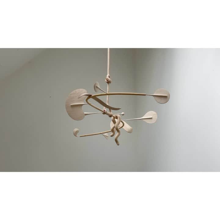 Ariele Alaskoのインスタグラム：「Curvilinear Sculpture No.1 five foot wide horizontal mobile day 359 of quarantine carved maple, beech」