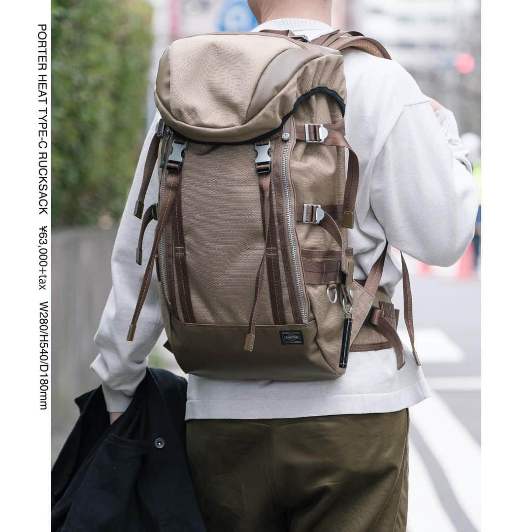 PORTER STANDさんのインスタグラム写真 - (PORTER STANDInstagram)「﻿ PORTER HEAT TYPE-C﻿ ﻿ RUCKSACK﻿ No.680-17980﻿ ¥63,000+tax﻿ W280/H540/D180mm﻿ ﻿ 20年以上PORTERの定番シリーズとして愛され続けているHEATシリーズをアップデートした新たなシリーズ。﻿ ﻿ 耐熱・耐摩擦・引裂き強度に優れたバリスターナイロンのメイン素材はそのままに、生地やパーツにミリタリーの要素を加え、HEATシリーズを使っている方にも新しい印象でお使いいただけるシリーズに仕上げています。﻿ ﻿ こちらはデイリーユースからトラベルシーンまで幅広く使えるバックパックです。大容量のメイン収納部の他に、フラップ部分やフロント部分にファスナーポケットを装備した機能的な仕様です。 ﻿ ﻿ ※完全数量限定につき、在庫がなくなり次第終了となります。﻿ ※各店の営業時間は下記をご確認ください。﻿ PORTER STAND SHINAGAWA STATION﻿ 8:00〜22:00（土日祝21:00）﻿ PORTER STAND TOKYO STATION﻿ 8:00〜21:00﻿ PORTER STAND KYOTO﻿ 10:00〜18:30﻿ ﻿ #yoshidakaban #porter #luggagelabel #porteryoshida #madeinjapan #japan #85thanniversary #heartandsoulintoeverystitch #porterstand #station #shinagawa #tokyo #kyoto#heat #barrister #nylon #olive #coyote #navy #吉田カバン #ポーター #品川 #東京 #京都 #駅ナカ #産寧坂 #ヒート #オリーブ #コヨーテ #ネイビー」3月12日 21時00分 - porter_stand