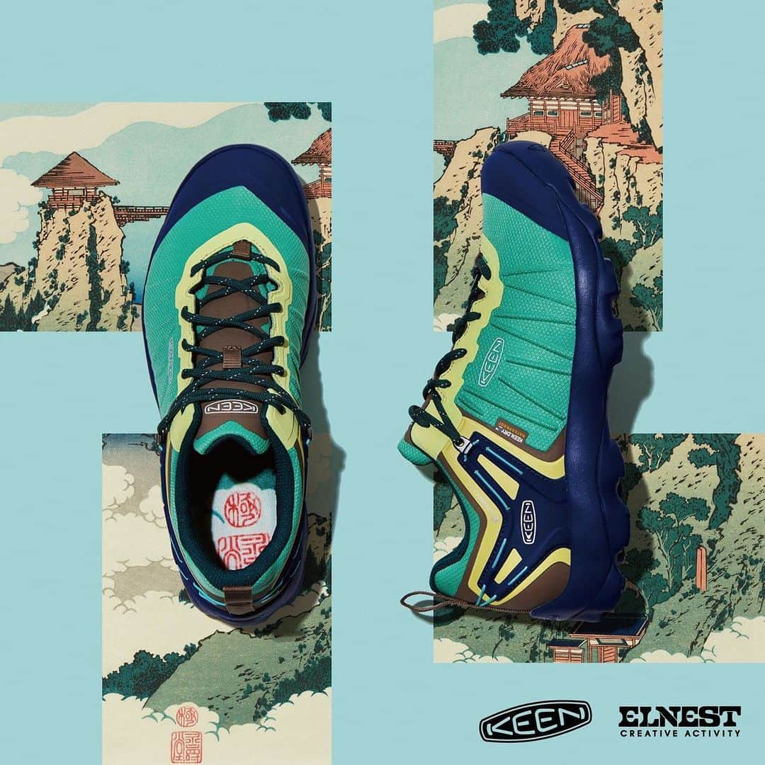 井浦新さんのインスタグラム写真 - (井浦新Instagram)「✴︎ 名は『浮世絵』  ELNEST × KEEN 10th Anniversary Model  VENTURE WP -UKIYOE-  街でも自然でも様々なフィールドに対応する タフでスマートなヴェンチャラーのUKIYOE  発売中💥  #keen #10thanniversary #venture #ukiyoe #浮世絵 #葛飾北斎 #画狂老人卍 #諸国名橋奇覧 #足利行道山くものかけはし #elnest #えるねすと #エルネスト #elnestcreativeactivity」3月12日 23時30分 - el_arata_nest