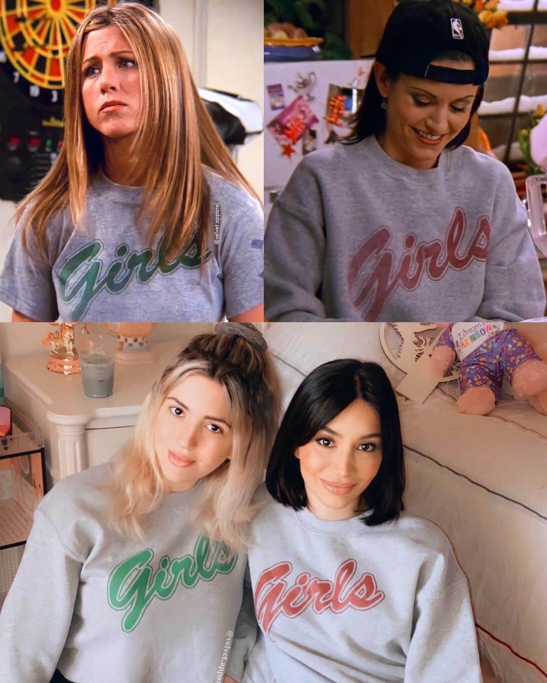 マリリン・モンローのインスタグラム：「Match with the Rachel to your Monica! Link in bio to shop these cute 90s inspired looks. Perfect for Friends lovers. Swipe to see more. Sweatshirts are super soft and cozy. #friends #rachelgreen #friendstvshow #centralperk #monicageller #rossgeller #love #ad #joeytribianni #cute #feminist #girls #sweatshirt #phoebebuffay #chandlerbing #cute #cozy #sale #vintage #vintageclothing #jenniferaniston #cute #90s #2000s」