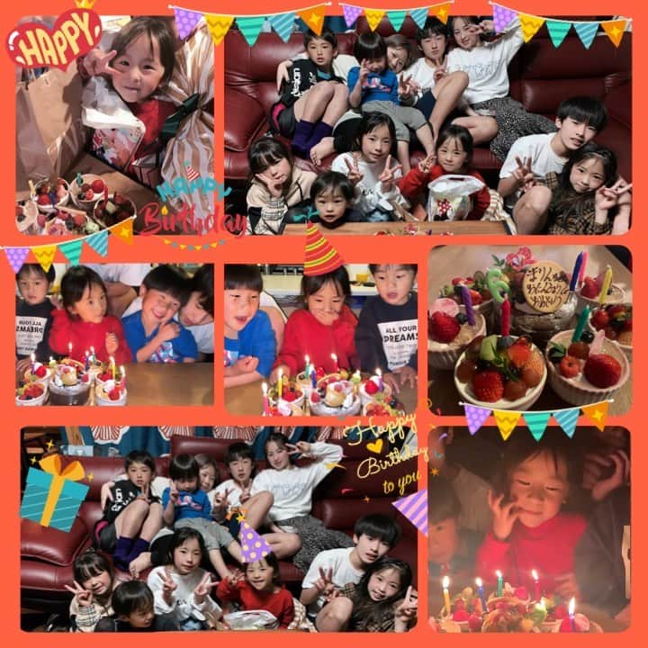Kazukiのインスタグラム：「🎂まりん♡6歳🎂ヾ(´︶`♡)ﾉ🎉👏 🎈ᕼᗩᑭᑭY ᗷIᖇTᕼᗞᗩY 🎈 ・ まりん♡先月末 6歳になりました٩( ᐛ )( ᐖ )۶💐 ・ 初めてTV取材をうけた時は、まだ1歳だったのに、 もぅこの春から小学生✨🎒 本当に子ども達の成長はあっという間です✨ ・ 人一倍体は小さいけど、2人の弟の世話をやき、 昨年は自分の下に初めて妹が生まれ、 泣くとすぐに抱っこをしてお姉ちゃんしています♡♡ ・ 自分で選んだ大きなランドセルを背負って、 3人のお姉ちゃん達と同じ学校へ行ける日を 今から楽しみにしているまりんです+.ﾟ(´˘`人)ﾟ+.ﾟ🎒✨ ・ 家族みんなでお祝いしました♡♡ ・ 生まれてきてくれてありがとう💓 元気で居てくれるだけで 本当に幸せです(*´˘`*)♡ ・ 仲良し家族やお客様、沢山の方にプレゼント やメッセージや動画、お手紙をいただきました( *ˊᵕˋ* )💗 皆さん本当にありがとうございました♥️ ・ #六女#6歳#年長さん#この春から小学生#ピカピカランドセル#13人兄妹#六男七女#仲良し兄妹#家族でお祝い#優しさ連鎖#大家族ママ#ご縁に感謝#美容師家族#笑顔いっぱい」