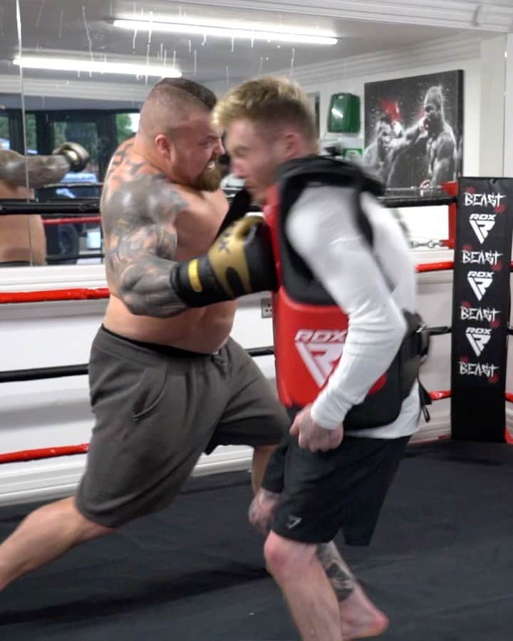 ナイル・ウィルソンのインスタグラム：「Taking the hardest punch in the world 🤯🥊 @eddiehallwsm .. **Disclaimer** Nobody (me) was harmed during the filming of this content 🙏🏼 Full Vlog on YouTube .. My advice is to stay away from this man 🤣」