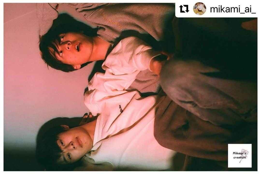 楽駆のインスタグラム：「#Repost @mikami_ai_ with @make_repost ・・・ vol.5 [それから](1) 今までのこと、忘れたりなんかしないけどさ、抱きしめて飲み込んで、それからの、これからの、話をしよう。  Direction&pPhotograph・Ai Mikami @mikami_ai_ Model・Raiku @raiku.1130_ &  Ryota Bando @ryota_bando Lighting・Mai Miyoshi @uuusa_mm Camera Assistant・Itsuki @arbormondo Costume・Yusei @yuseifcs  今までは全部を私ひとりとモデルさんひとりで行ってきたミカクリですが、第5回目の今回は色んな方々の力をお借りしました。そして初めての男性撮影、被写体が2人。趣味の範囲を超えていく感覚に怯えたりもしましたが、結局は楽しく撮影できました。友達を撮る、というところだけは変えていなくてよかったな。仲良さそうに遊んでいる楽駆くんと龍汰くん、ただそこにいるだけで画になる！笑 本当に皆様ご協力ありがとうございました。収まりきらなかったのでその2も観てね✌️✌️  #mikamiscreation  #ミカクリ　#楽駆　#坂東龍汰　#作品撮り　#見上愛」