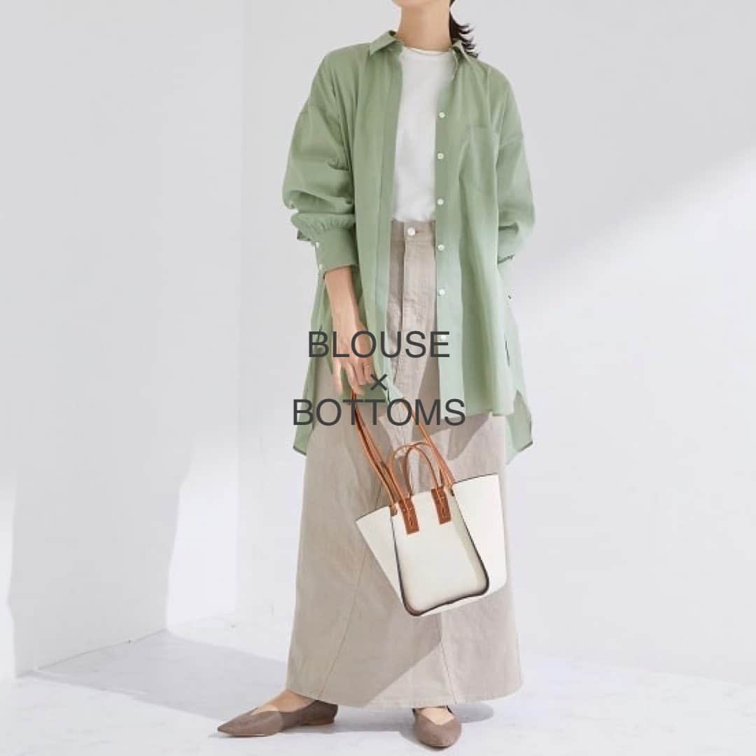 のインスタグラム：「"BLOUSE×BOTTOMS"﻿ ﻿ 今すぐに着られるブラウス、シャツを使ったおすすめの春スタイリングをご紹介します✨﻿ ﻿ 01.Sheer Shirts×Denim Skirts﻿ ﻿ ・シアーフォルムビックシャツチュニック﻿ お問い合わせ番号:GGH21060﻿ ¥18,700(税込)﻿ ﻿ ・デニムロングスカート﻿ お問い合わせ番号:GGC21050﻿ ¥17,600(税込)﻿ ﻿ 02.Sheer Shirts×Flare Pants﻿ ﻿ ・シアーフォルムビックシャツチュニック﻿ (ストライプ)﻿ お問い合わせ番号:GGH21070﻿ ¥18,700(税込)﻿ ﻿ ・ピンタックシガレットパンツ﻿ お問い合わせ番号:GGH21090﻿ ¥16,500(税込)﻿ ﻿ 03.Volume Sleeve BLOUSE×Flare Pants﻿ ﻿ ・ドレープレーヨンスリーブコンシャスブラウス﻿ お問い合わせ番号:GGH21140﻿ ¥16,500(税込)﻿ ﻿ ・2WAYストレッチ美脚スリムフレアパンツ﻿ お問い合わせ番号:GGS21050﻿ ¥17,600(税込)﻿ ﻿ 04.3way Sheer Shirts×Cigarette Pants﻿ ﻿ ・3WAYバックスリットシアーシャツ﻿ お問い合わせ番号:GGH21040﻿ ¥14,300(税込)﻿ ﻿ ・ピンタックシガレットチェックパンツ﻿ お問い合わせ番号:GGS21050﻿ ¥17,600(税込)﻿ ﻿ J'aDoRe JUN ONLINEでご購入いただけます。﻿ ﻿ ﻿ ﻿ #fashion﻿ #ブラウス﻿ #シャツ﻿ #シアーシャツ﻿ #フレアパンツ﻿ #デニムスカート﻿ #着映え#着回し﻿ #大人カジュアル﻿ #リラックスコーデ﻿ #春コーデ #春カラー﻿ #ロペ #ROPÉ #ropejp」