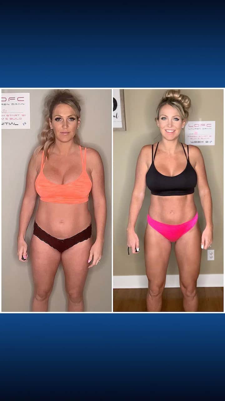Lauren Drain Kaganのインスタグラム：「Jill | @Jacked_jill21 in her own words: “I am so happy I decided to give this challenge a try. After having my twins 9 months ago, I had been working out and eating healthy but not seeing results. I had plateau'ed and was holding on to 10-15 pounds that I had to lose to fit back into my clothes comfortably. So I decided it was time to try something different. With this challenge I learned so much about my diet, and what I thought was "healthy eating" was actually not enough. I have so much more energy now to push myself through my work outs. I am so much stronger and feeling so much happier & more confident. I fully committed myself to this and worked my tail off & am so proud of how far I've come in such a short time. I can't thank Lauren enough for having this challenge to make so many people feel so much better in their own skin. I honestly wouldn't change a thing about this program. I will encourage so many others to give it a try.” Join my next 6 Week Challenge starting this Sunday the 21st. Get all the info via the link in my bio💪🏽 Spots are almost gone so get yours while you still can🙈 What are you waiting for? If you are hesitant just look over the testimonials on my website or drop me an email with your questions. I’ve now helped over 25,000 clients over the last 5 years and will be doing this program along side everyone to hit my personal 2021 postpartum goals.  #weightloss #weightlossjourney #diet #dietplan #workout #athomeworkout #fitmom #fitness #fitnessmotivation #fitness #fitfam #mealplan #legday #squats #squat」