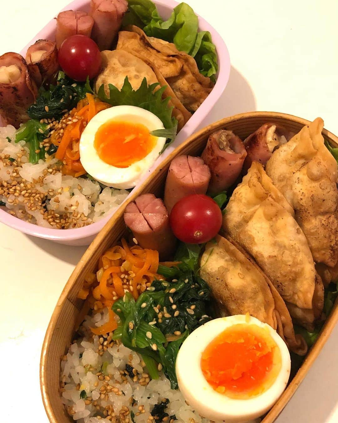 甘糟記子さんのインスタグラム写真 - (甘糟記子Instagram)「昨日のお弁当( ^ω^ )  またまた王将の餃子で生餃子買っちゃったので、揚げました！  あとは、ゆで卵、エリンギベーコン巻き、ウィンナー、トマト、人参とほうれん草のナムルです(o^^o)  今週は2回のお弁当で終了！ う、嬉しい〜\(//∇//)\  頑張るぞ〜！  そして2枚目はふるさと納税で届いたせとか！  立派なのきたわ(๑>◡<๑)  柑橘系って手軽にいつでも食べられるからいいですよね(о´∀`о)  今年は時期を逃してしまったけど、来年は甘平のふるさと納税やりたいです！  #甘糟ご飯#ご飯#昼ごはん#ランチ#ランチボックス#弁当#曲げわっぱ#わっぱ弁当 #王将の餃子#bento#lunch#lunchbox#ふるさと納税#せとか」3月17日 6時59分 - norihey924