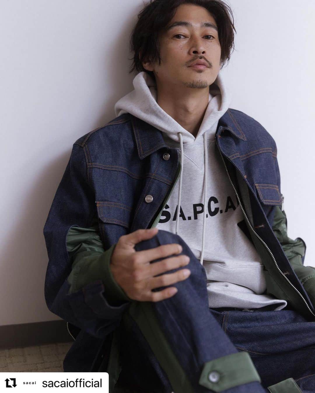 窪塚洋介のインスタグラム：「#Repost @sacaiofficial ⠀ Yosuke Kubozuka @yosuke_kubozuka in @apc_paris sacai Interaction #9 in The Fashion Post @tfpjp ⠀⠀⠀⠀⠀ Photo by: Kenta Sawada @swdknt ⠀⠀⠀⠀ Styling by: Masataka Hattori @masataka_hattori ⠀⠀⠀⠀ ⠀⠀⠀⠀⠀ #sacai #sacaiofficial #TFP #TheFahionPost ⠀⠀⠀⠀ #APCxsacai #SAPCAI #Interaction9」