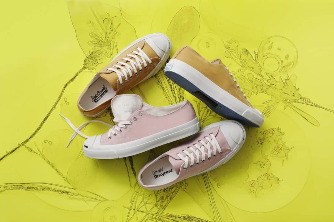 のインスタグラム：「＜3/19(FRI)Release!!＞  JACK PURCELL FOOD TEXTILE ￥9,000+税 環境に配慮したエコ素材を実験的に使用し紹介する、サスティナブルなシリーズ「converse e.c.lab(イーシーラボ)」がジャックパーセルから登場。 廃棄予定の食材等を染料として再活用するプロジェクトブランド「FOOD TEXTILE」の生地をアッパーに採用。 環境に配慮した新しい価値観の一足です。  #abcmart #abcマート #kicks #sneakerhead #sneakers #sneakeraddict #tokyo #japan #kickstagram #??#converse #allstar #chucktaylor #abcマート #converseallstar」