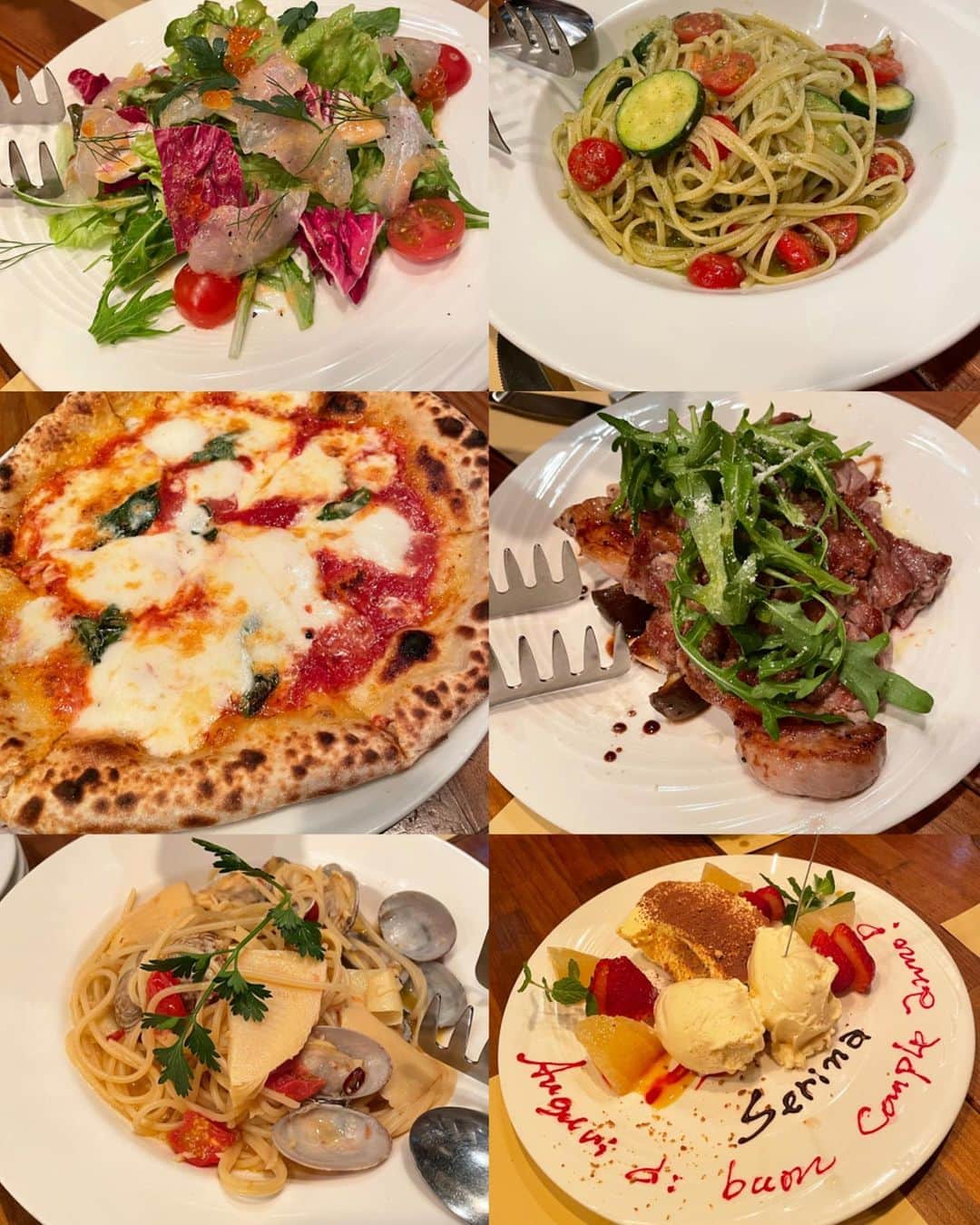 橘芹那のインスタグラム：「#新宿グルメ #歌舞伎町グルメ #イタリアン   藍ちゃんとみれいちゃんが お誕生日祝いしてくれた🍷💕 全部美味しかった〜🥰✨  @aichan33333  @mireifujimiya   歌舞伎町でストロング飲みながら TikTok撮影して楽しかった😂💮笑  #食べログ高評価 #食べログ3点5以上  #ピザ #パスタ #お肉 #女子会 #幸せ  #instagood #instafood #instadinner #italian #pizza🍕 #pasta🍝 #steak #sweets #deliciousfood #yummy😋😋 #hbd🎂 #happy #enjoylife #love」