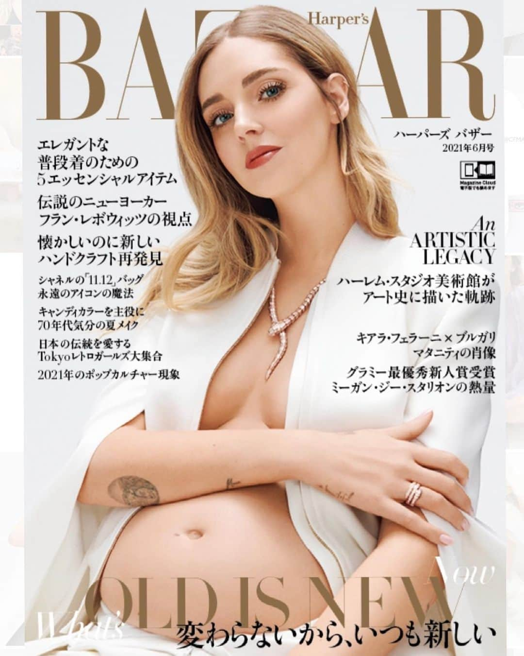 キアラ・フェラーニさんのインスタグラム写真 - (キアラ・フェラーニInstagram)「My cover for @harpersbazaarjapan May 2021 issue is out 😍 Shot it a few months ago while I was pregnant with my baby Vittoria 🤰 This was my first cover shoot with such a big belly, loved wearing all these amazing dresses and outfits and feeling so good with my body 🙏 All the jewels are from @bulgari #adv」4月20日 18時25分 - chiaraferragni