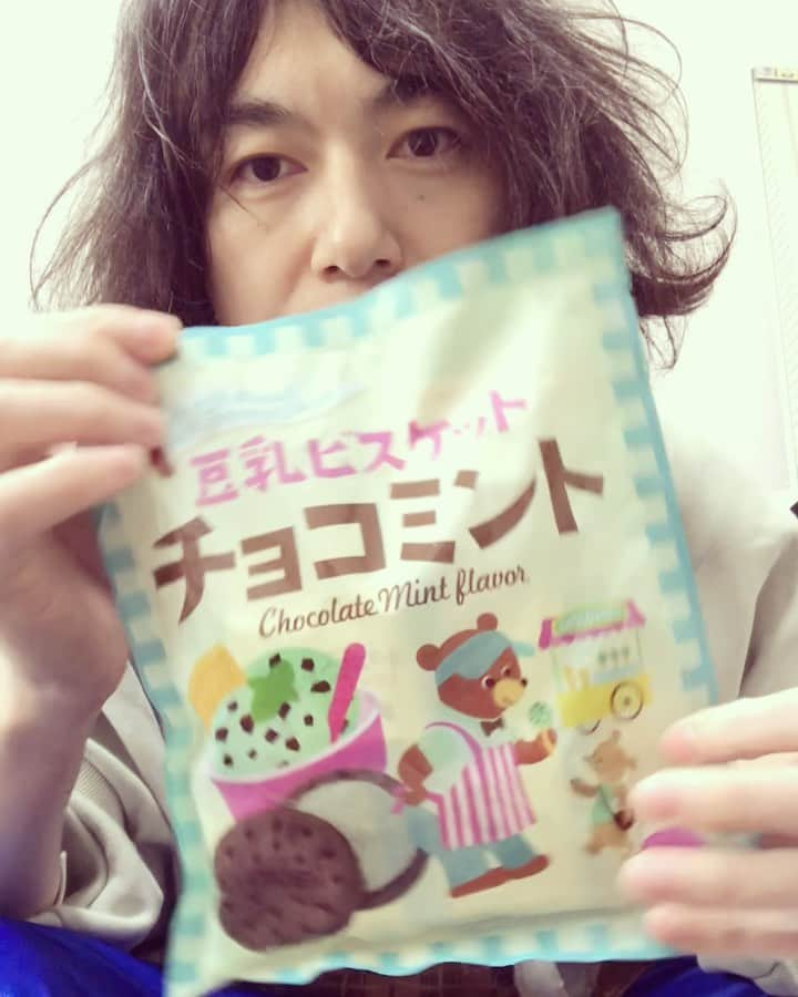 スーパー3助のインスタグラム：「今日の私服  #豆乳チョコミントビスケット  #ヘルシンキラムダクラブ  #チョコレィト  #高円寺古着屋シャツ  #フーズフーギャラリーカーディガン  #アディダスジャージパンツ  #孤独  #もうすぐ３８歳  #スーパー３助  #にゃんこスター  #チョコミン党  #豆乳マニア」