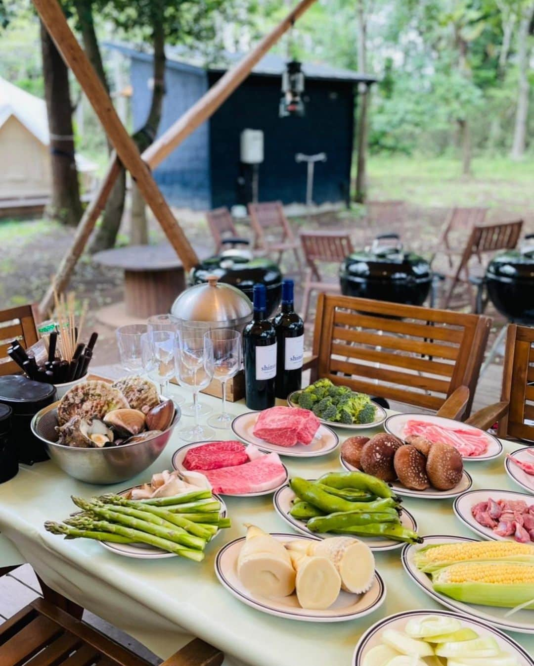 舟山久美子（くみっきー）さんのインスタグラム写真 - (舟山久美子（くみっきー）Instagram)「Glamping〜🏕  先日、冬から計画していて ずーっと楽しみにしていたグランピングにお友達夫妻と行ってきました…！ 突然サプライズでケーキ🎂が出てきて涙😢本当に有難う…♡  緑が本当に大好きで身体の全身の力が抜けて最高に気持ちよかったぁ🌿  茶々君も嬉しそうすぎて微笑ましい😂🦋(最後の動画見てね♡)  先輩夫婦から良くアドバイスを頂く… 今のうちに夫婦の時間を大切にしてね♡ と言うお言葉を胸に刻んみながらも、 このご時世なので最善の配慮の中で想いで作り☺️  今日であっと言う間に6ヶ月突入です🥰 ストーリーズでアップしたらみんなのトツキトオカも 送ってくれて…可愛かったぁ🙈  明日は久しぶりの健診っ♪わくわく。  #グランピング　#東京クラシックキャンプ #キャンプ　#自然　#プレママ　#マタニティ記録 #妊娠6ヶ月 #21w0d」4月21日 18時25分 - kumikofunayama