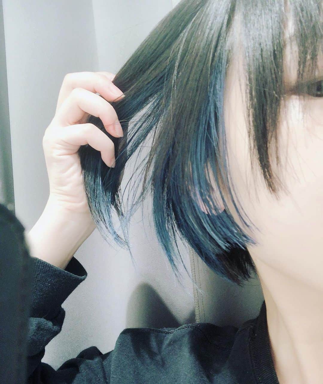 のインスタグラム：「半分、青い。  #インナーカラー #ウルフカット #ウルフ  #姫カットウルフくらいまでやっちゃえば良かったかな #色落ちが楽しみ #森本レオ子」