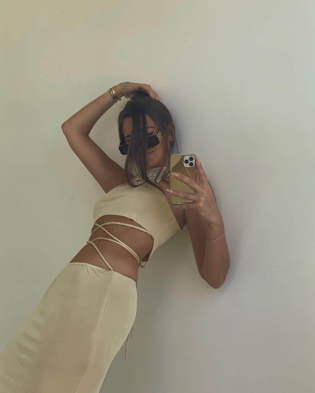 We Wore Whatのインスタグラム：「If I told you the amount of back and forth to get this slinky fabric perfect you wouldn’t believe me! You guys loved this elongated strap midi skirt in swim but we wanted to create it in ready-to-wear too as a matching set with crop tank.. it also comes in black and floral! 04.08 @daniellebernstein」