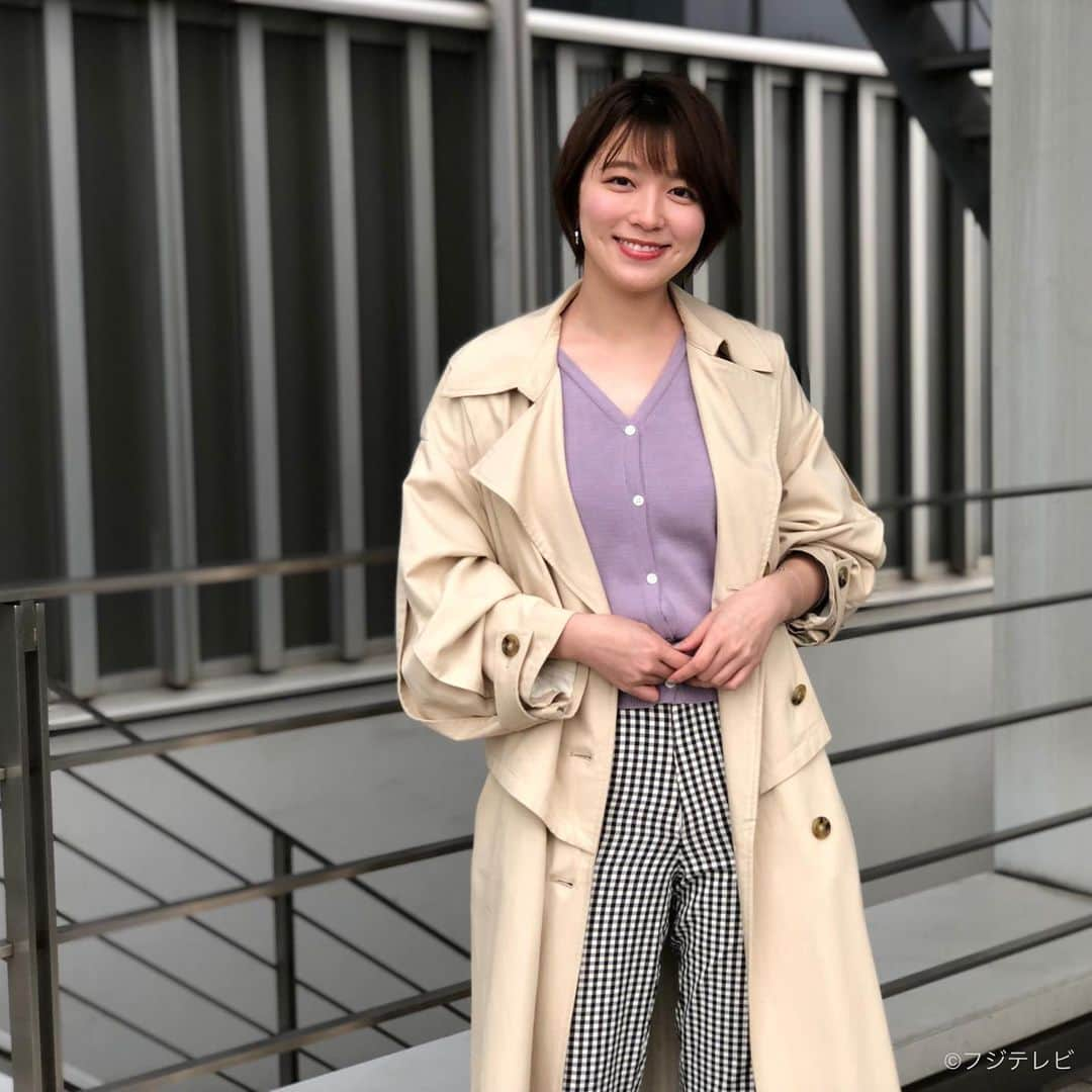 フジテレビ「めざましテレビ」さんのインスタグラム写真 - (フジテレビ「めざましテレビ」Instagram)「3月30日（火）  ファッション雑誌CanCamとコラボした お天気コーナー「きょう何着て行く？」 阿部華也子の毎日のコーデを紹介♪  【きょうのコーデ】 コート→#MURUA 1万4190円 カーディガン→#poolstudioalivier 6490円 パンツ→#mite 5500円 靴→#ダイアナ 1万5950円 イヤリング→#アビステ 1万6200円  【コーデのポイント】 ギンガムチェックパンツでフレンチシックに 細かめの柄なら存在感がありつつも 大人っぽい印象が叶います🧥✨ ラベンダーのコンパクトニットを合わせて 甘さをプラスすると上品なオフィススタイルの出来上がり👩‍💻🍬  #めざましテレビ #きょう何着て行く？ #阿部華也子 #今日のコーデ#コーデ#CanCam #今日のファッション#ootd #きょう何着て行く？は月〜金朝6時22分ごろ放送📺 #スタイリストたなべさおり」3月30日 18時23分 - mezamashi.tv