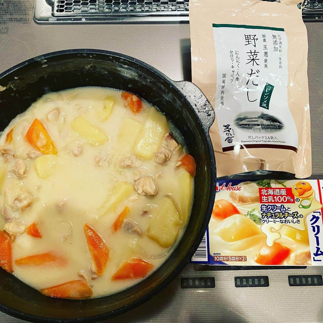 菊池梨沙さんのインスタグラム写真 - (菊池梨沙Instagram)「本日のシチューも順調になくなっております😊 我が家のシチューはスープのように単体で飲めるように1000 mの水に対して、野菜だし4つ＋四つ割にしたルー5ブロック＋牛乳200ℓです。 シチュー特有の口のパサつく感じがなく単体で飲めるのでおすすめですよ♪」4月1日 13時13分 - risa0603kikuchi