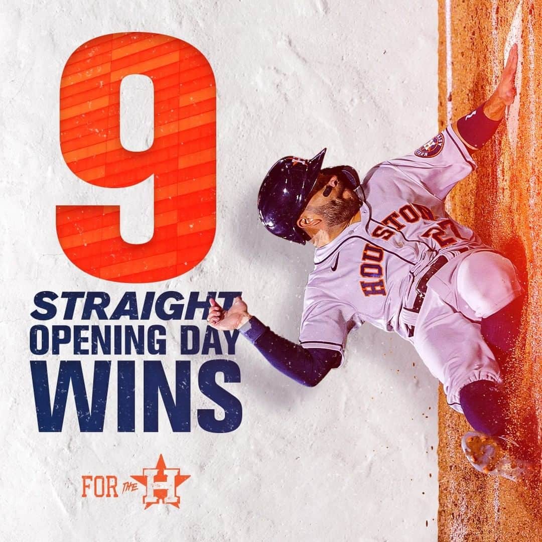 ヒューストン・アストロズのインスタグラム：「Last night's win is the longest active streak in the Majors for #OpeningDay wins - matching the modern MLB record.   #ForTheH」