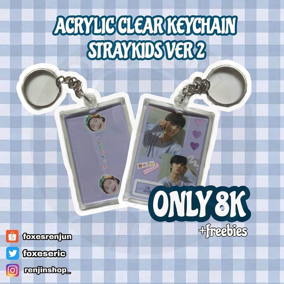 ファン・ヒョンジンのインスタグラム：「[CO EVENT 4.4 SHOPEE GRATIS ONGKIR BESOK!] LINK PRODUK ADA DI BIO YA! 😍 Ada catalog ver 2 ni, lucu kan? 😍 KEYCHAIN ACRYLIC STRAYKIDS VER 2 Cuman 8k! [HARGA 7K BUAT MIN PEMBELIAN 10PCS YA HARGA 6.5K BUAT MIN PEMBELIN 20 PCS YA] ❣️INI UDAH READY YA?!❣️  sudah termasuk freebies dan packing ya Ukuran 4 cm x 6 cm gambar double sided  #keychainkpop」