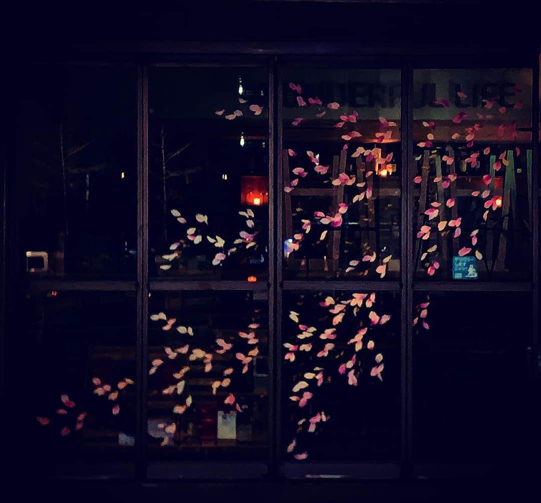 澤田友美さんのインスタグラム写真 - (澤田友美Instagram)「. @wonderfullife0707 さんの入口に桜の花びら達を期間限定でペイントしました🙏✨🌸🌼  閉店後撮ったら、浮き出て綺麗にみえた☺️ . . #painting #window #cherryblossom #petal #caffe #wallart」4月3日 21時35分 - tomomi__sawada
