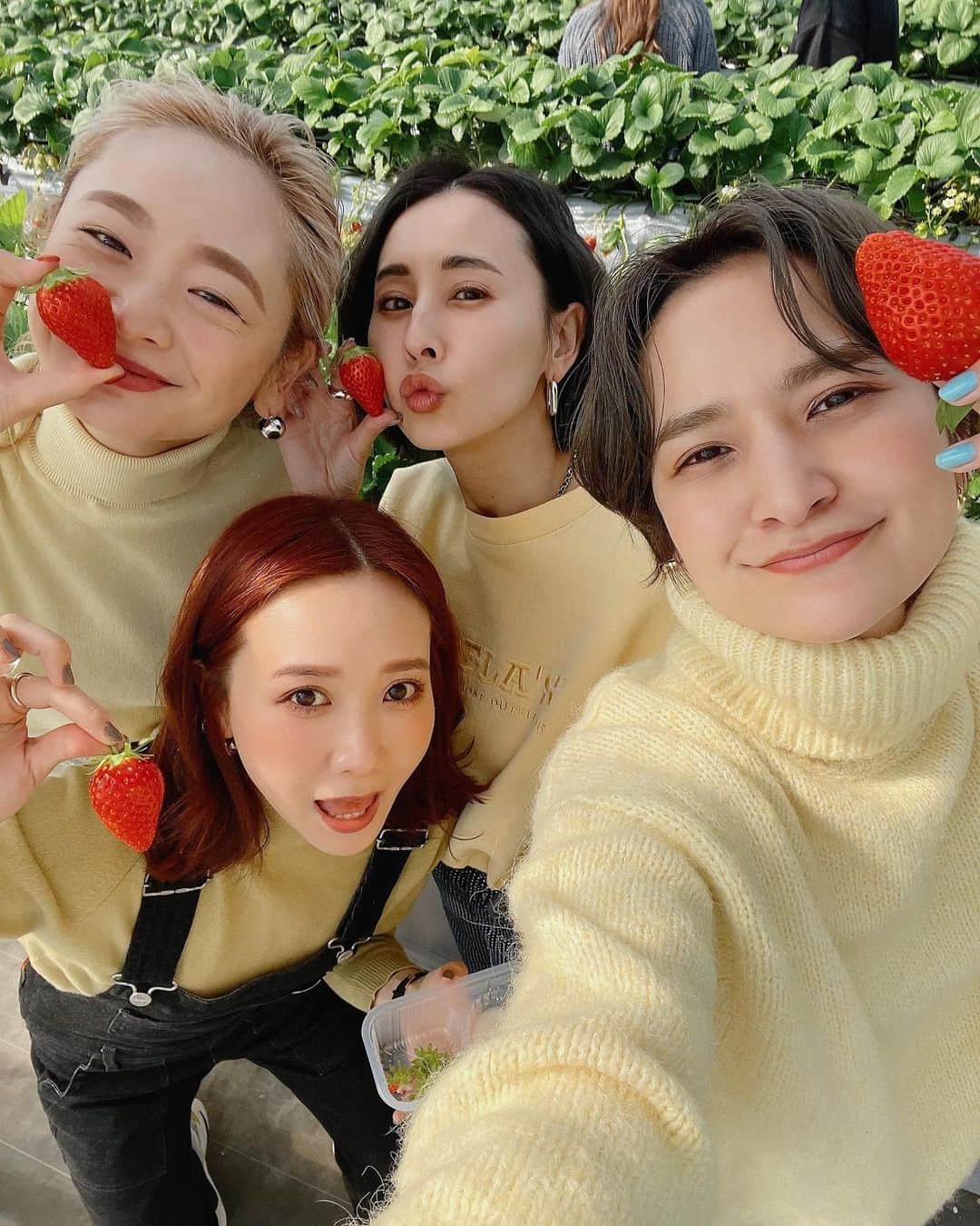 のインスタグラム：「/// 黄色 de いちご狩り ///  今年の私とりこーさんのバースデーは、みんなで千葉にいちご狩りへ🍓 私の好きなイエローコーデで集合〜！！ もぎたての苺、ほんと美味しすぎた😂💓  カメラロールを見返すと、このメンバーでの思い出が着々と増えていってます。 楽しみ上手なみんなに巻き込まれ、自分だけだと味わえない色んな経験ができてる気がする♥  大人になってこういうお友達に出会えるのは本当に嬉しいな。 ステキなお誕生日の思い出をありがとう☺️  #いちご狩り #🍓 #strawberry #イエローコーデ」