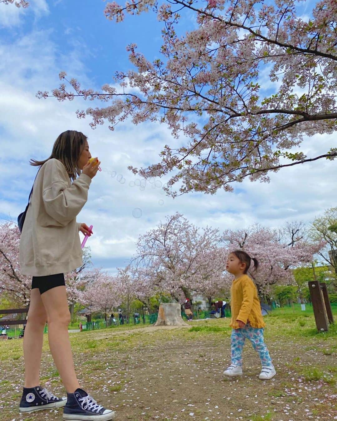 七菜香さんのインスタグラム写真 - (七菜香Instagram)「𝟐𝟎𝟐𝟏年𝐋𝐚𝐬𝐭のお花見🌸 ・ たくさん遊んで楽しかったね☺️ 大きいわんわんが来てたくさん触れ合っていた娘たち💕 可愛かったなあー♡ 今日の雨で桜だいぶちっちゃうかな😢 ・ ・ ・ ・ ・ ・ #cherryblossom #sakura #park #picnic #momlife #momanddaughter #daughter #1year9months #babygirl #instadaily #instagood #お花見 #桜 #公園ピクニック #女の子ベビー #女の子ママ #1歳9ヶ月 #🌸」4月4日 12時50分 - nanaka0118