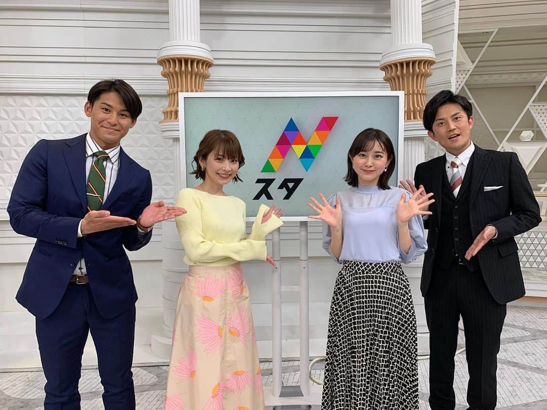 のインスタグラム：「. 若林さんが、日曜Nスタに！！ これからお世話になります🙇‍♂️  #tbs #tbsアナウンサー #日曜nスタ  #赤荻歩 アナ #若林有子 アナ #奈良岡希実子 さん #齋藤慎太郎  #ミス多い #反省」