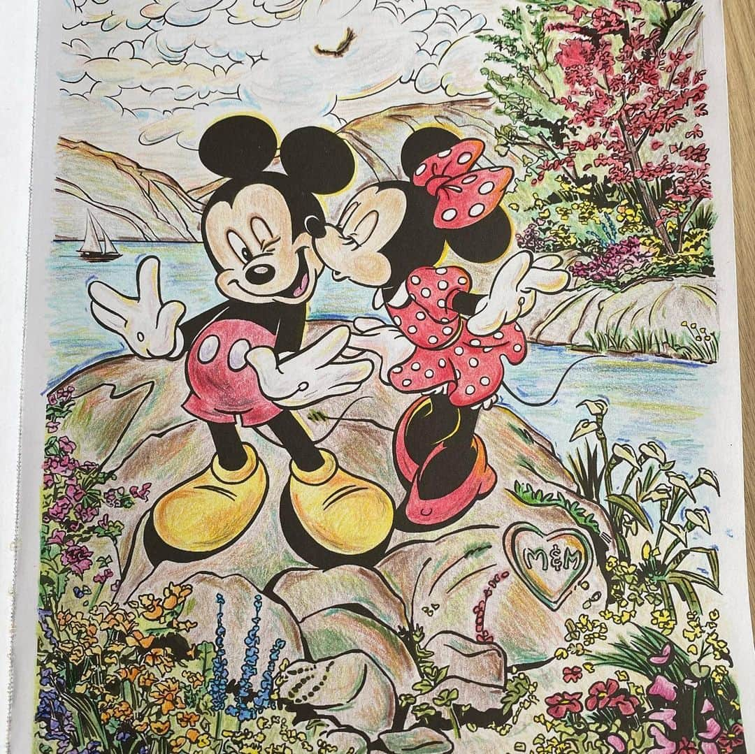 宮原智子さんのインスタグラム写真 - (宮原智子Instagram)「1st page🥰  Trying my new coloring book; Thomas Kinkade Studios “Disney Dreams Collection”  #thomaskinkade #disney #coloringbook #ディズニー #大人の塗り絵ディズニー #mickeyandminnie #ミッキーとミニー #sweetheartcover」4月4日 21時08分 - 55satoko