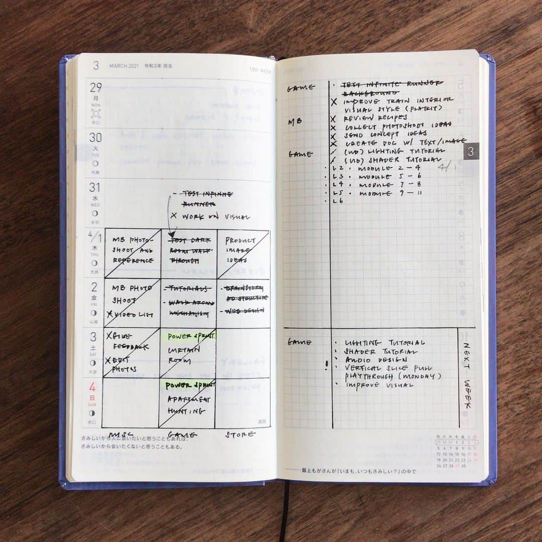 Dara M.のインスタグラム：「New month. Back in my weeks as a project planner. I usually have 2 to 3 projects going on at the same time. Context switching is expensive, so I thought I keep a tab on the main tasks in each project here. #hobonichi #bulletjournal #hobonichiweeks #plannercommunity #minimalistbujo #functionalplanning  #ほぼ日手帳  #ほぼ日weeks」