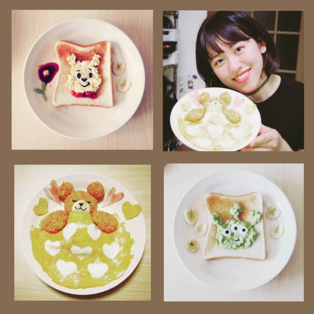 渡辺彩乃のインスタグラム：「😋  #japan #japanesegirl #japaneseidol #craveit #cooking #cookingram #gourmet #animal #bear #disney #disneygram #クレイビット #にゃお #アイドル #料理 #クッキングラム #くま #プーさん #リトルグリーンメン #ディズニー」