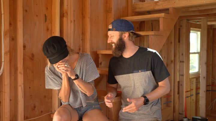 Travis Burkeのインスタグラム：「Our first Tiny House YouTube video documenting the build is officially LIVE!  These bloopers were too silly not to share 🤣. To view the full video (which I promise, actually has as some great info/content), use the link in my bio 🙏🏼. #TinyHouse #DIY #TinyHouseBuild #Bloopers」
