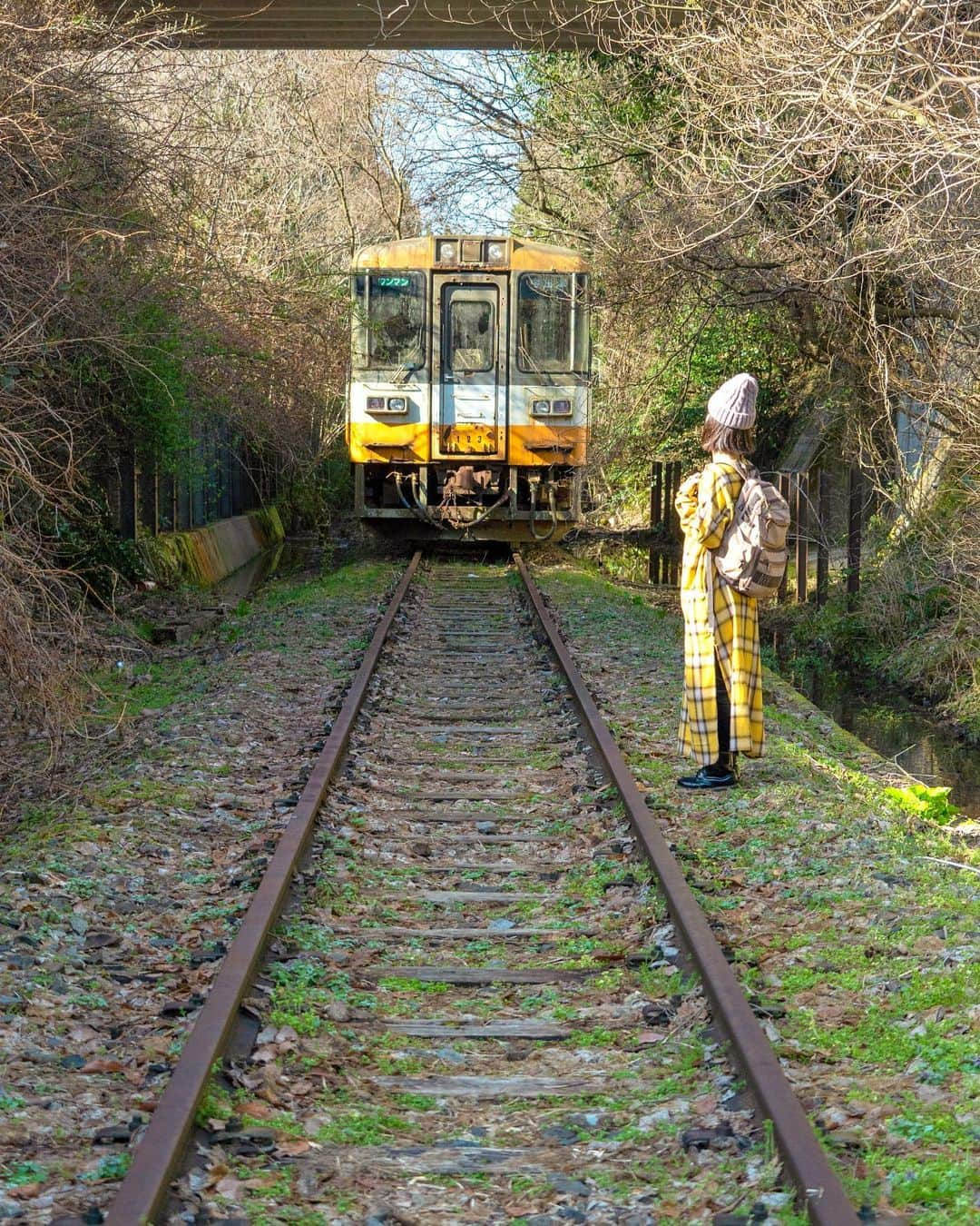 詩歩さんのインスタグラム写真 - (詩歩Instagram)「The Noto Line of the Noto Railway in Ishikawa Prefecture, which was abandoned in 2005, still retains its original tracks and cars in 2021😳.  When I looked for it in the grounds of a sports park, I found a car in the bushes! I was really excited because I love abandoned buildings, but it looked really raw, like it was in tatters but had a life force that seemed to be ready to move. It was daytime, but I would never have gone there alone 😂. I would have preferred to go during the season when there were green tunnels of trees, but it was winter and there were no leaves... Well, I guess it's a good thing that I could relax in the summer because the insects would have been too much 💡.  ⚠️Please be careful when you visit this place, as it is not maintained for sightseeing.  今にも動き出しそうな電車…ではなく、これは廃線になった鉄道車両。  2005年に廃線になった石川県「のと鉄道 能登線」は、2021年になった今でもその線路跡や車両が当時のまま残っているんです😳  運動公園の敷地内にあるということで探してみると…本当に、茂みの中に車両がいたー！！！  わたくし大の廃墟好きなのでテンションあがっちゃいましたが、なんというか本当に生っぽいというか。ボロボロなんだけど今にも動き出しそうな生命力が感じられるというか。昼間だったけど1人じゃ絶対行けない場所でした😂  本当は木の緑のトンネルがある季節が良かったけど、冬なので葉がない…まぁ夏だと虫がすごそうなのでこれはこれでゆっくりできてよかったかも💡  ⚠️観光のために整備された場所ではないので、訪れる際はご注意ください。住所は能登町の観光HPに掲載されています  🚃  お仕事で北陸3県を巡ってきました！  #shiho_hokuriku のタグで 富山 / 石川 / 福井 の写真をpostしていきます📷お楽しみに〜✨  🙏旅行を検討中の方へ﻿ 緊急事態宣言解除後も、引き続き感染症対策は必要です！  政府や自治体が発表している新型コロナウイルスの最新情報を確認し、遠方の感染拡大エリアへの訪問は控えるなどご自身で判断をお願いします。﻿#withコロナ旅行 での感染対策方法についてはyoutubeに動画をあげています。  @hotishikawa_tabinet  @nototown_tourism  📷 2021 📍旧のと鉄道 廃線跡地／石川県　能登半島 📍Old Noto Line of Noto Railway／Ishikawa Japan #shiho_ishikawa  ©詩歩 / Shiho」4月7日 9時09分 - shiho_zekkei