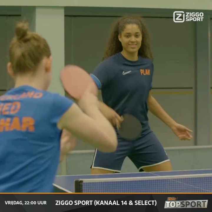 ブリット・エールラントのインスタグラム：「Vanavond om 22.00 uur kan je mij, @celesteplak en @kirstenknip zien op TV! @ziggosport #ziggotopsport #teamNL #tafeltennis」