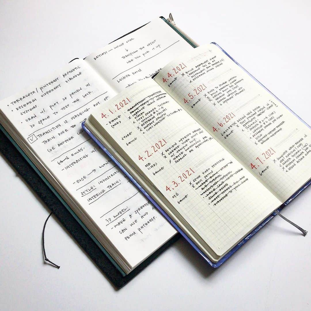 Dara M.のインスタグラム：「I’ve been using the back of the weeks for highlights of daily tasks and brain dumping in TN. I realized I used my notebook to process thoughts a lot more than task management. Writing as a way of thinking. I like the separation between the two. Don’t love the TN paper, so I might switch that out after I’m done with this insert. #bulletjournal #bujo #planner #weeklyspread #weeklylayout #hobonichi #hobonichiweeks #functionalplanning #organization #planning #stationary #studygram #travelersnotebook」