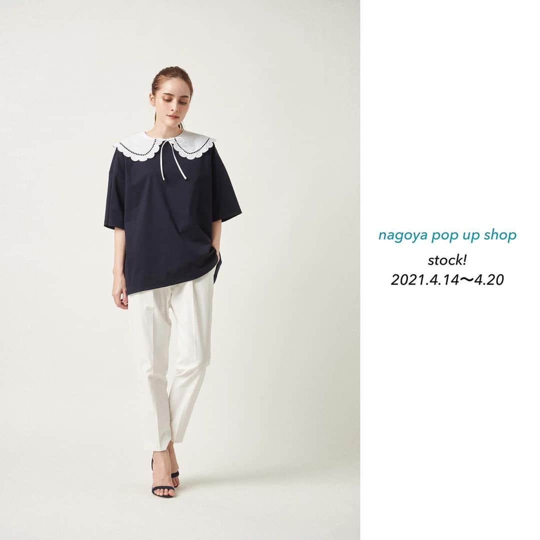yoriのインスタグラム：「*pop up shop at nagoya*﻿ ﻿ ﻿ 4/14より開催されますyori 2021 S/S pop up shop at ジェイアール名古屋タカシマヤに入荷いたします商品の一部をご紹介いたします！﻿ ﻿ #スカラップカラーカットソー﻿ col. ホワイト、ネイビー、ブラック﻿ size. free ¥17,600  #マリンステックパンツ col. オフホワイト、ブラック size. 34/36/38 ¥17,600  ※online shop での発売は現在のところ未定となっております。 ﻿  ※ 【4月5日(月)にお申し込みいただいたお客さまへのご案内】  入場にはメール画面のご提示が必要です。いま一度ご確認を宜しくお願いいたします。  ●ご予約を承っている場合：『イベントのお申込みを承りました』 ●キャンセル待ちを承っている場合：『イベントのキャンセル待ちお申込みを承りました』 メールが見当たらない場合はジェイアール名古屋高島屋 5階ベーシック&モダン052-566-8296までお問い合わせください。  #yori_japan」
