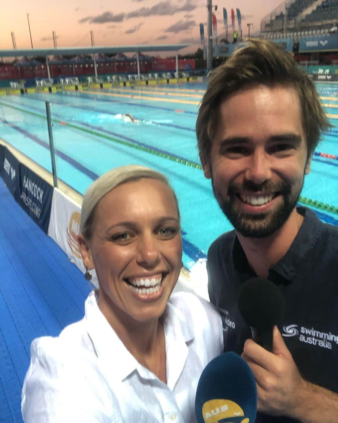 メーガン・ネイのインスタグラム：「Australian Age Swimming Championships 2021.   What an absolute pleasure and honour to commentate the #nextwave of junior athletes coming through the great sport of swimming. 🎤  Thanks to my co host and all round epic human @keirandeckdeck we had some cracker  fun and don’t forget..... Fasten your seatbelts ladies and gentleman and don’t spend all your biccies in the first 50m!   Ding Dong battle, hold on to ya hats!   Big thank you to our A team producer also @porgekb 🌟   We are done. 8 glorious days 🌻🏊🏼‍♀️🏊🏼‍♀️ 📖」