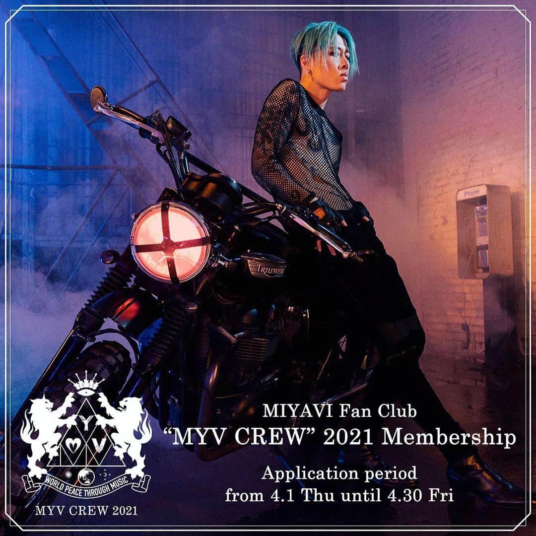雅-MIYAVI-さんのインスタグラム写真 - (雅-MIYAVI-Instagram)「だぜ。#Repost @miyavi_staff ・・・ ✨MIYAVI Fan Club“MYV CREW”2021 Membership Admission and Renewal Information✨  MIYAVI ファンクラブ “MYV CREW” 2021年度会員受付中‼️  ⚠2020年度会員様は、継続入会受付期間が4/30(金)23:59までとなりますのでご注意ください⚠  会員限定会員証＆オリジナルトートバッグのプレゼントや、会員限定Twitter投稿など…☺️  皆さまのご入会を心よりお待ちしております❗  ご入会方法はこちら⬇︎‬‬‬‬‬ http://myv382tokyo.com/myvcrew_entry2021/  #MIYAVI #LDH #MYVCREW」4月13日 19時30分 - miyavi_ishihara
